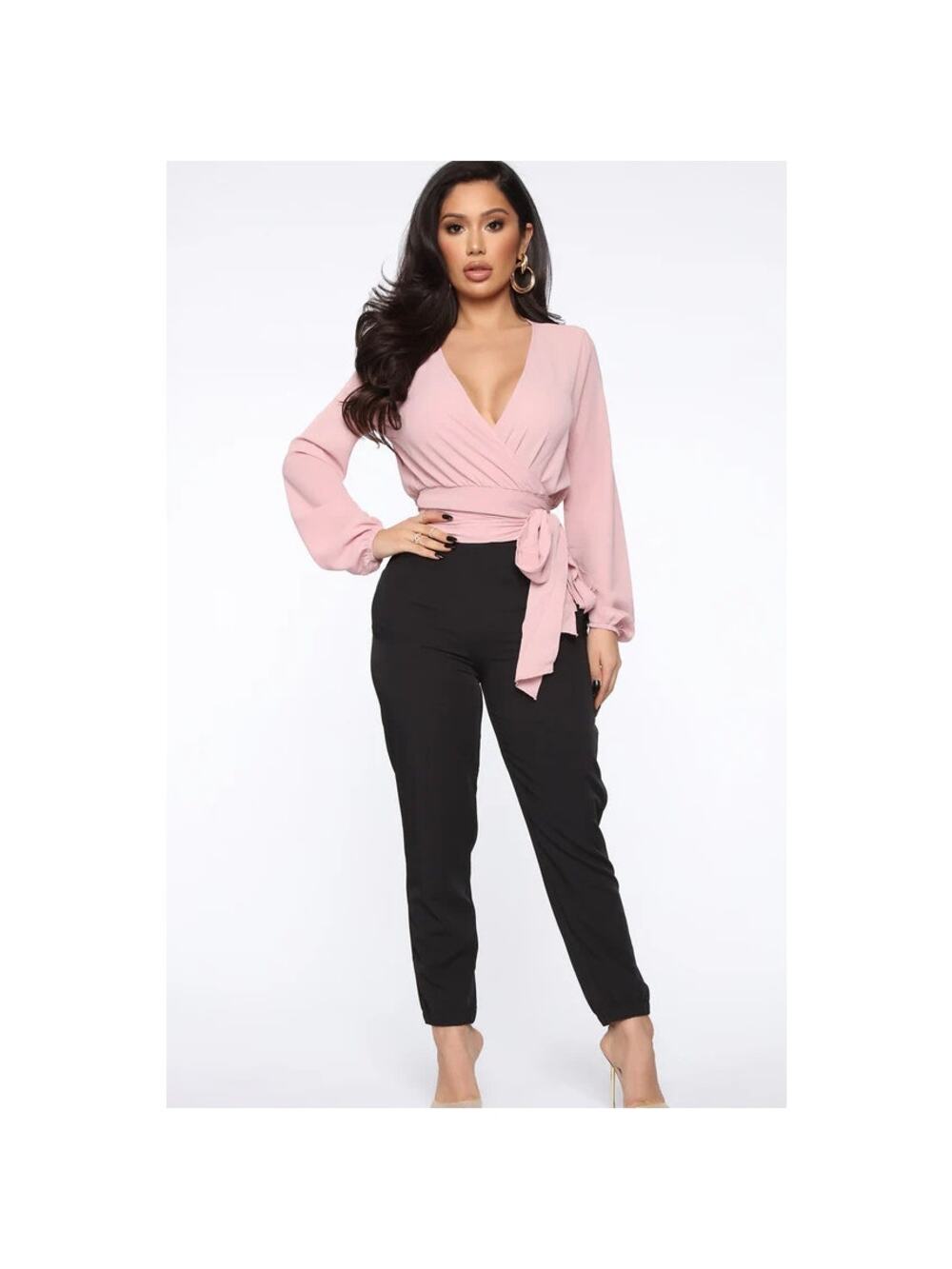 Fashion Nova Little White Lies Wrap Top Mauve Surplice Tie Waist Womens Size S